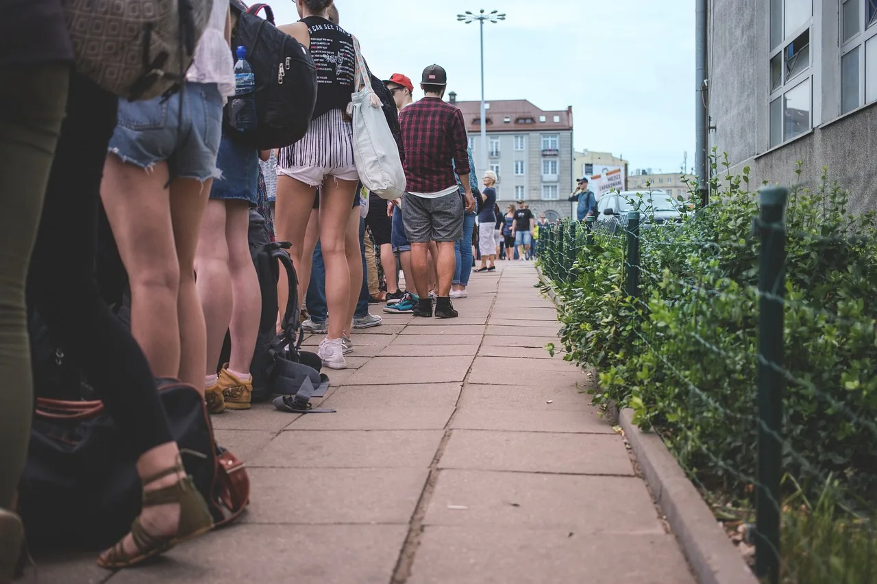 people, city, crowd, group, line, long, patience, queue, stand, standing, street, wait, waiting, queue, queue, queue, queue, queue